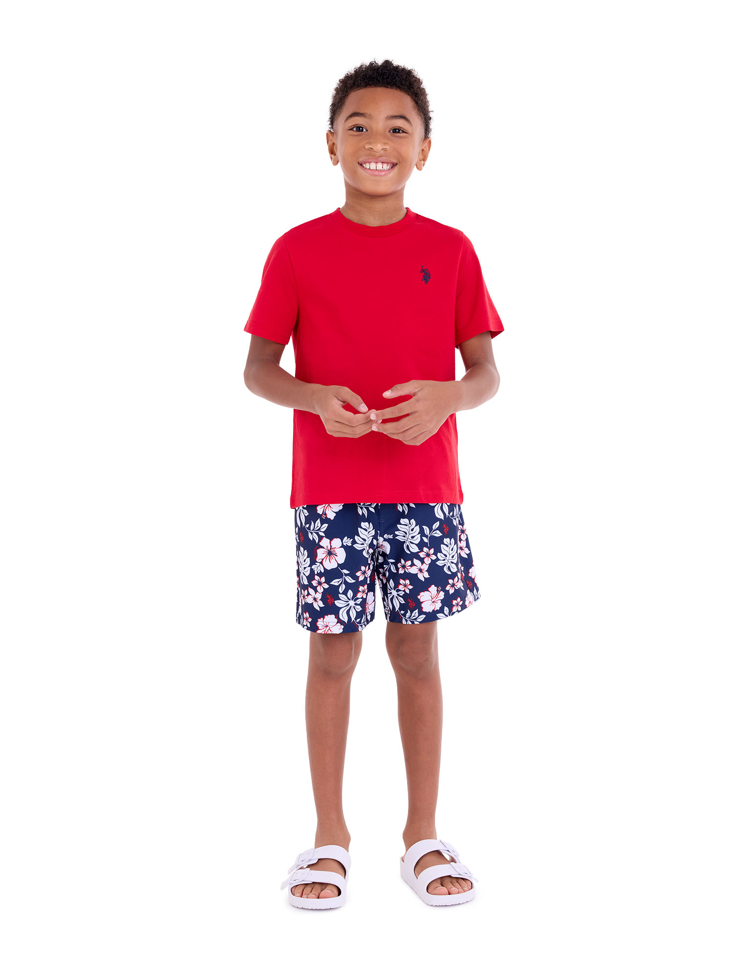 U.S. Polo Assn. Hibiscus Print Swim Short with Brief Liner, Sizes 4-18