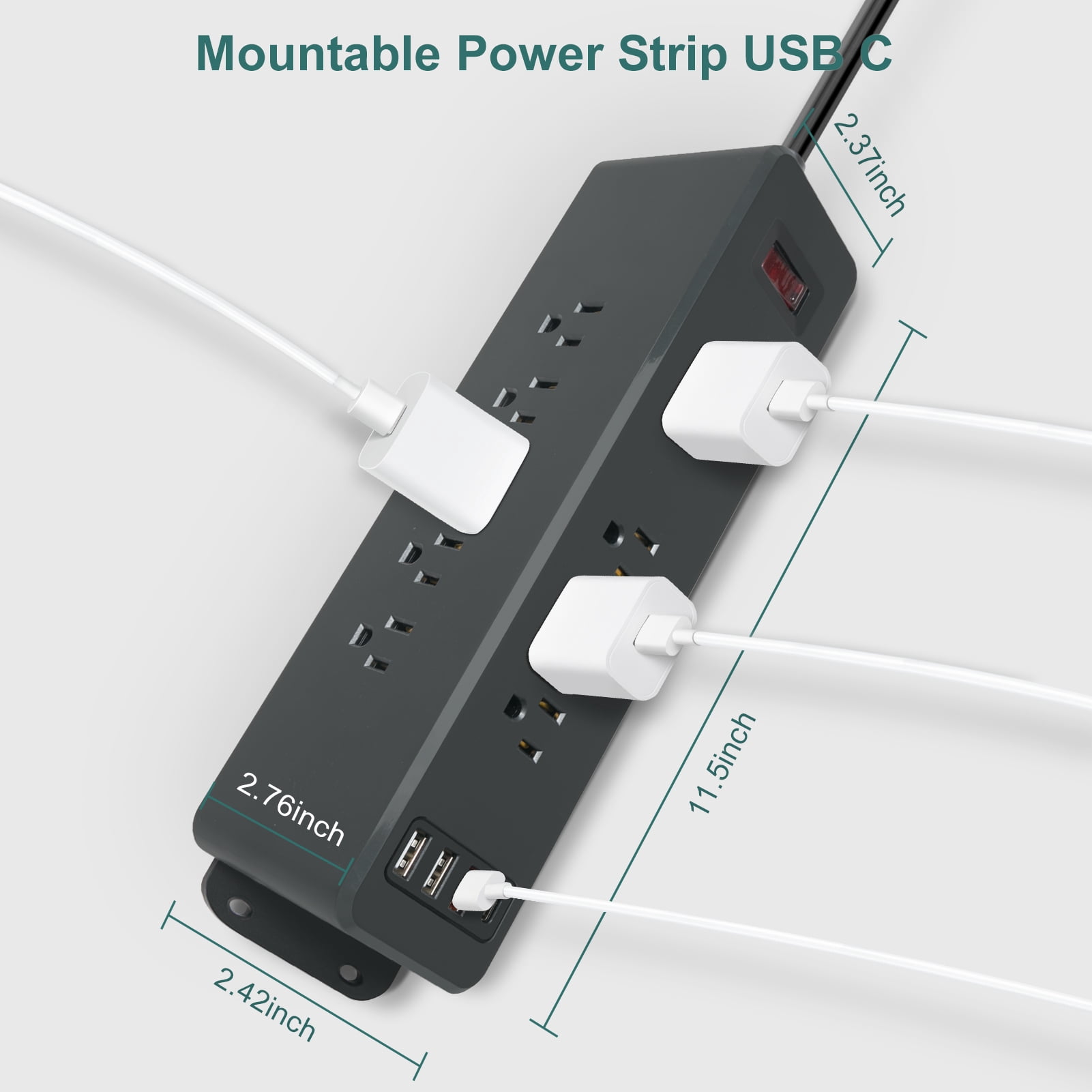 9 Outlets Wall Mount Power Strip with Fast Charge USB C, 13-in 1 Electrical Outlets