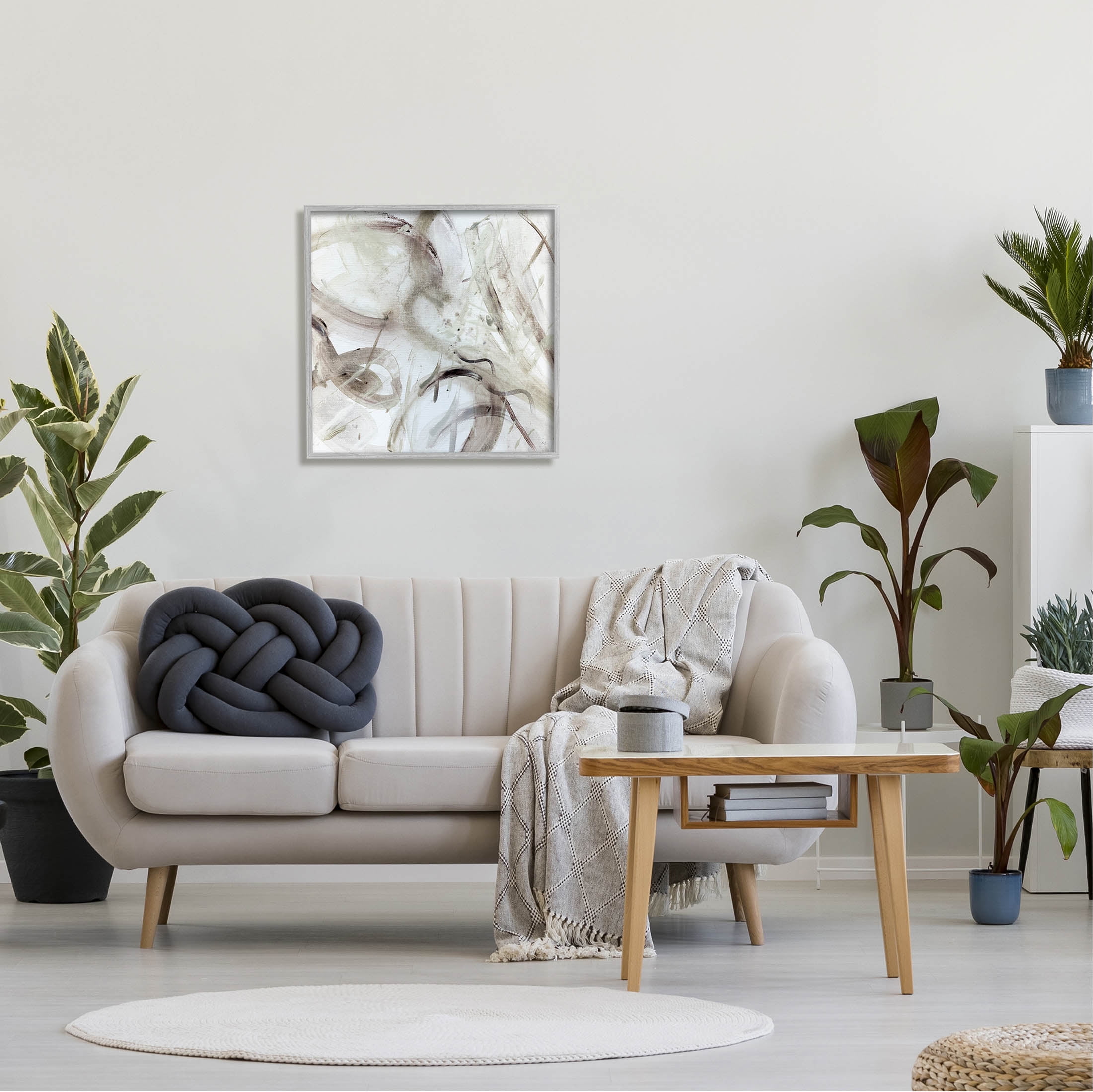 Stupell Industries Contemporary Beige Abstract Composition Painting Gray Framed Art Print Wall Art, Design by Susan Jill