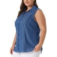 thumbnail image 4 of Agnes Orinda Women's Plus Size Chambray Sleeveless Button Work Shirts 1X Dark Blue, 4 of 6