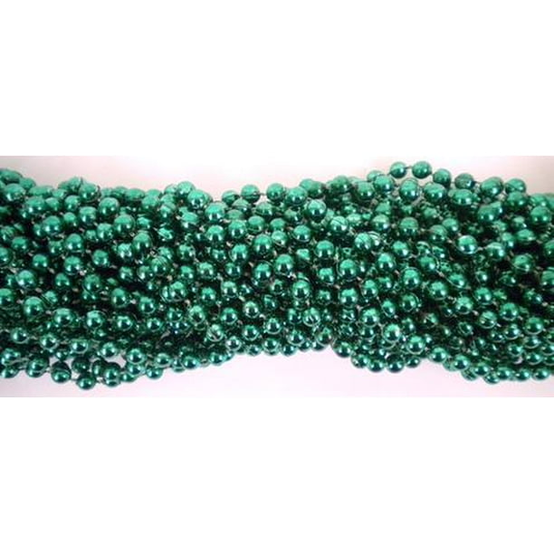 33" Round Metallic Dark Green Mardi Gras Beads 6 Dozen (72 Necklaces