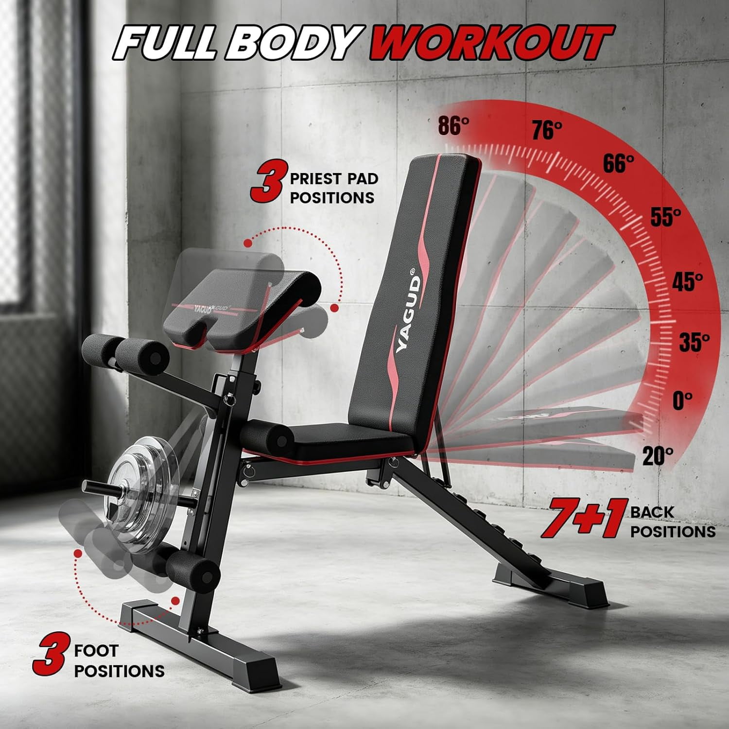 Weight Bench Press, Adjustable Workout Benches for Home Gym Dumbbell Exercise, 880 LB Stable Incline Decline Bench for Full Body Workout, 2 Sec Fast Folding Strength Training Sit up Bench
