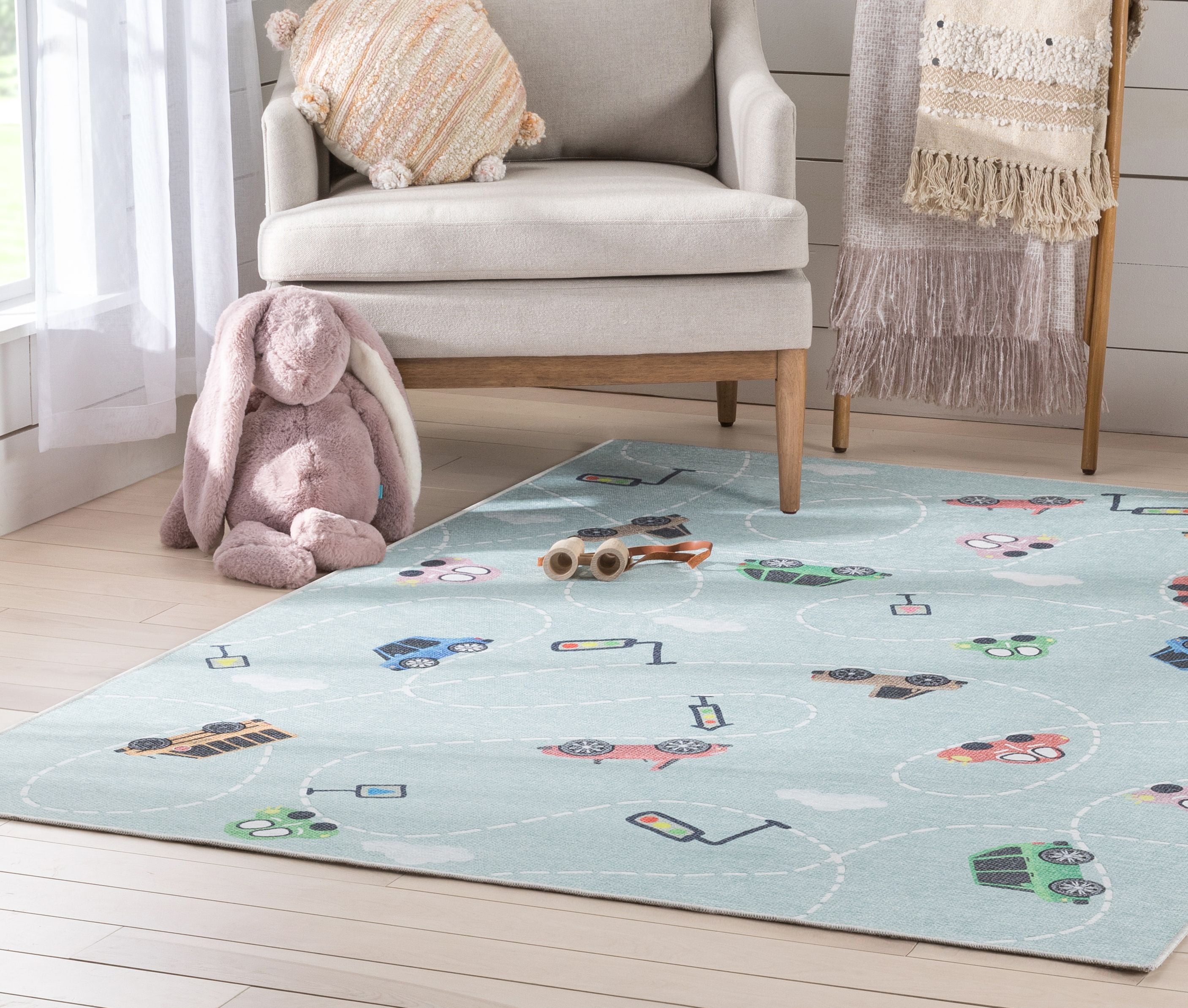 Well Woven Kids Rugs Traffic Modern Green Printed Distressed Machine Washable 5' x 7' Area Rug