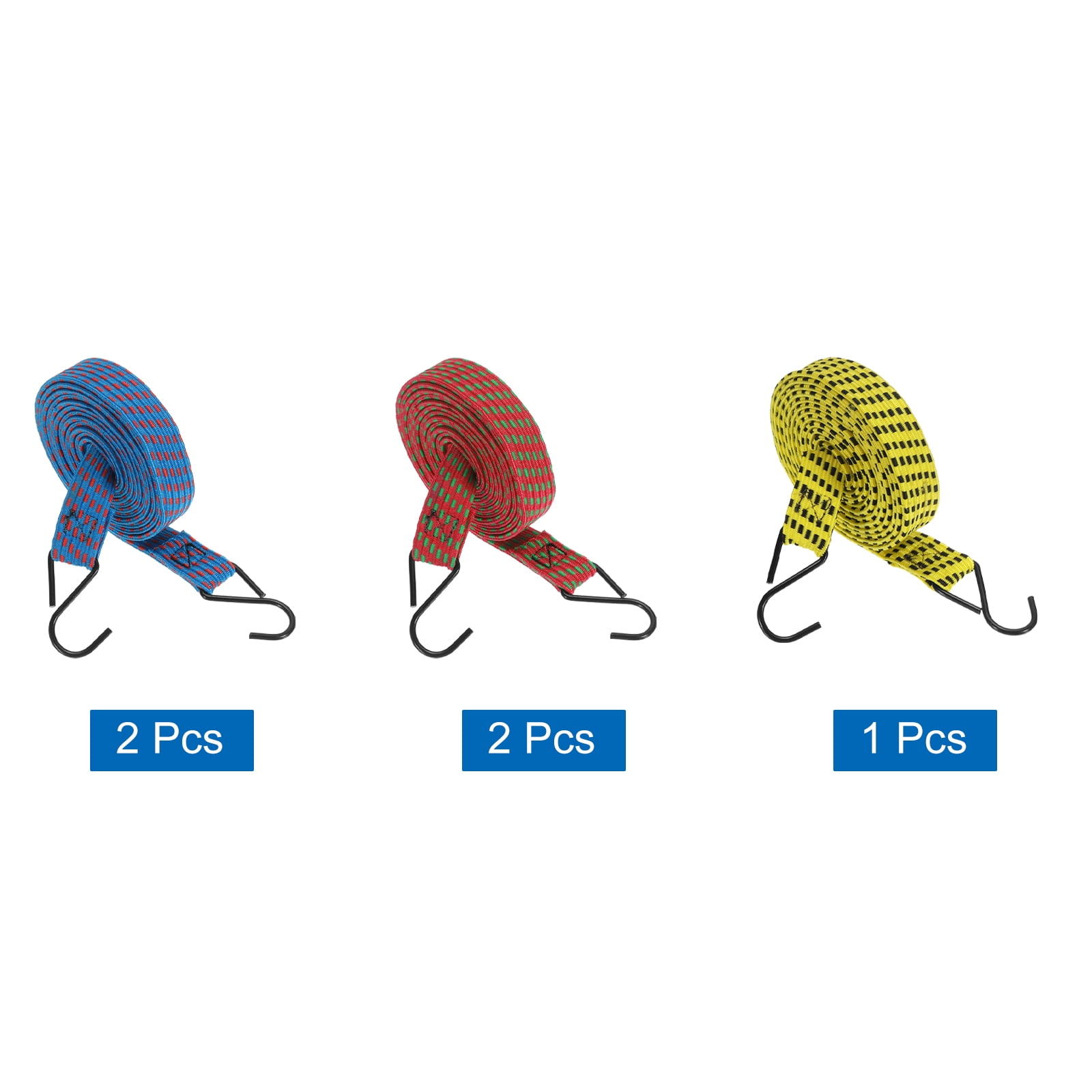 5Pack Bungee Cords, 118.11" Length Bungee Cords with Hooks 0.98" Width Adjustable Flat Elastic Rubber Bungee Straps for Luggage, Roof Racks, Tarpaulin, Moving Cargo, Camps, Tarps