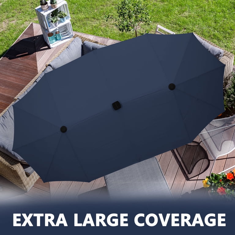 Ainfox 13ft Double-Sided Patio Umbrella with Solar Lights, Navy photo 4