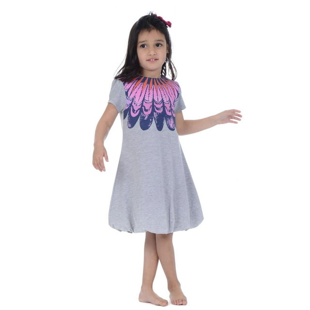 Kidsy Jupe à Bulles pour Filles Robe en Coton Péruvien &8211; Col Rond, Manches Courtes, Gris Chiné, 5