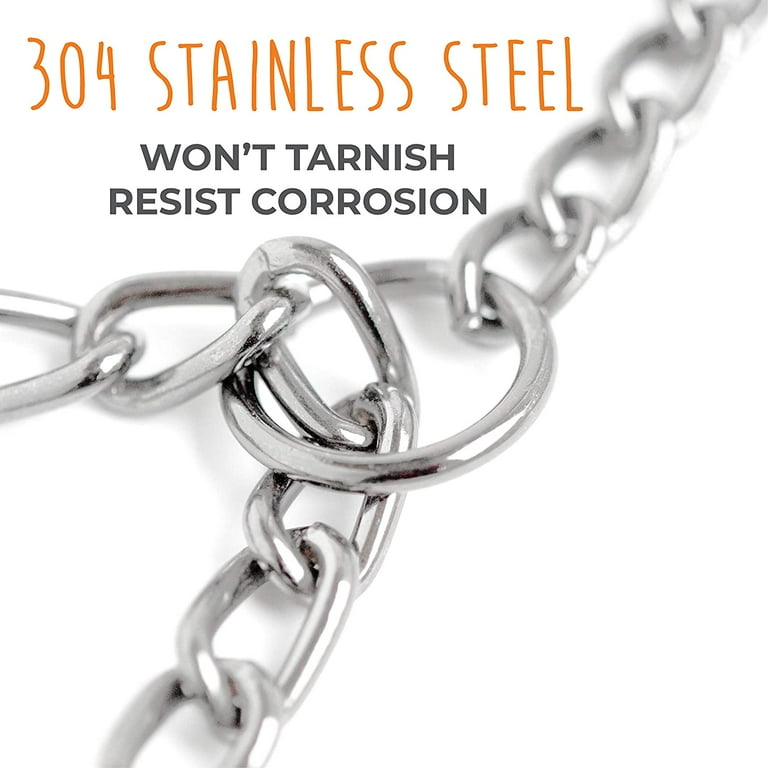 Dog Collar, Chrome Plated Steel Dog Collar with Flat Narrow Links