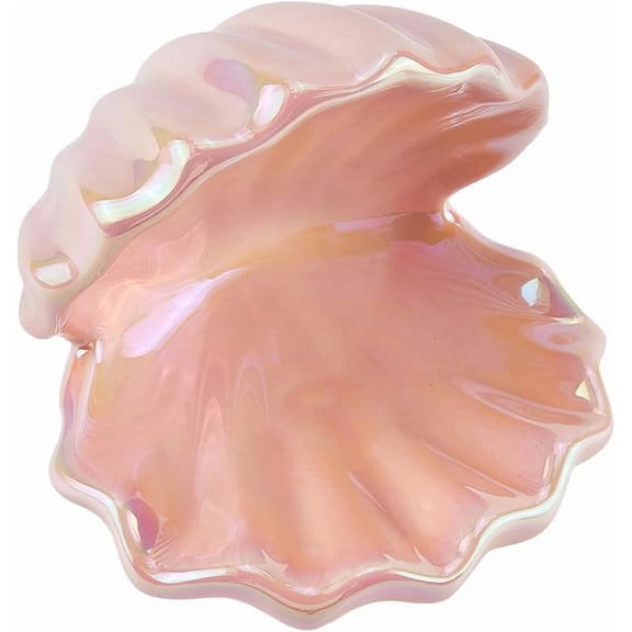 Shell Jewelry Dish Tray Ceramic Trinket Tray Pearl Pink Clamshell Jewelry Organizer Dish Ring Holder Tray Key Bowl Decorative Plate Storage for Rings Necklaces Earring 4.5x4.5x4.5Inch 1pc