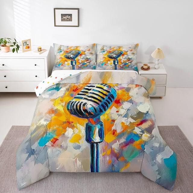 Erosebridal Hippie Microphone Comforter Sets Twin Size, Colorful Splatter Down Comforter, Reversible 2 Pieces