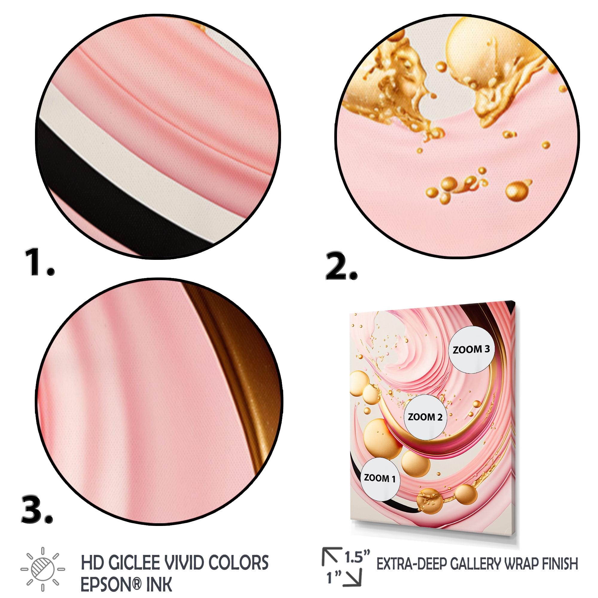 Designart Pink And Gold Abstract Circles II Canvas Wall Art