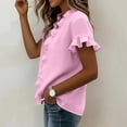 thumbnail image 5 of Women's Linen V-Neck Short Sleeve Blouse with Ruffled Hem for Casual Summer Wear, 5 of 6