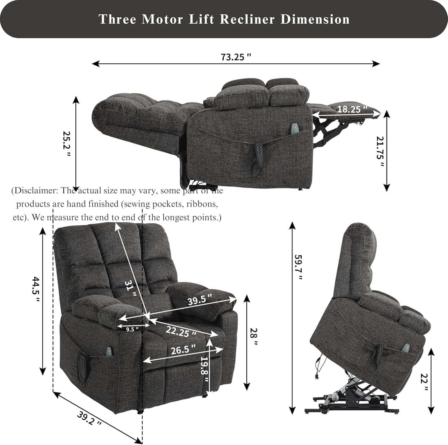 Oversized Power Lift Recliner Big Man 400lbs, Extra Wide Recliner Chair with Lifts Vertically for Elderly, Features Cup Holder, Heat and Massage, Zero Gravity Lay Flat for Adults