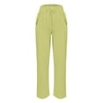 thumbnail image 4 of SELONE Womens Pants Casual Mid Waist Plus Size Lounge Pants with Pockets Elastic Waist Cropped Trouser Beach Pants Drawstring Solid Tapered Lightweight Comfy Yellow L Tall Breathable Summer Clothes, 4 of 5