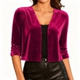 thumbnail image 2 of Vivianyo HD Women's Velvet Cropped Open Front Shrug Cardigan, Ruched Three Quarter Sleeve Cover Up for Women, Outer Layer for Dinner Events and Evening Plans, Size S-3XL, 2 of 6