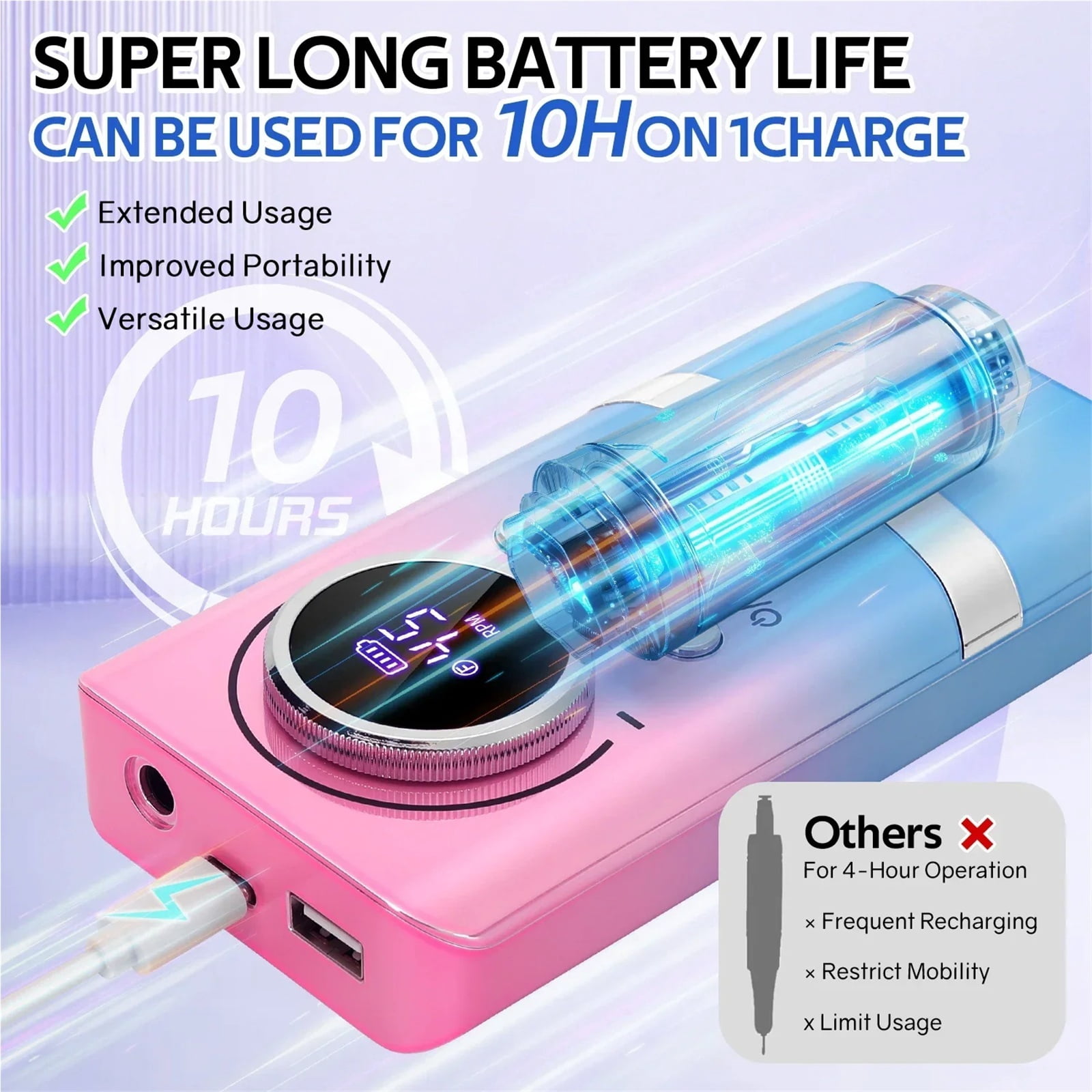 45000RPM Electric Nail Drill Machine Professional Nail Drills for Gel Nails Polish Rechargeable Portable Nail File Manicure Tool