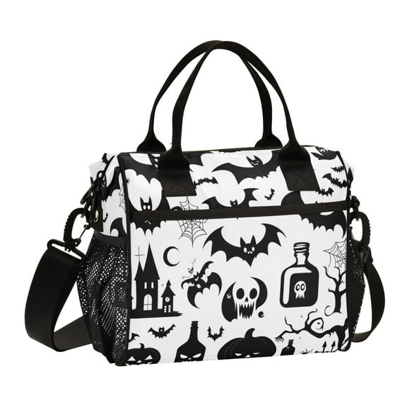 Pumpkins Bats Spiderweb Tree Lunch Bag Insulated Lunch Box Leakproof Reusable Cooler Tote Adjustable Shoulder Strap for Men Women 9L