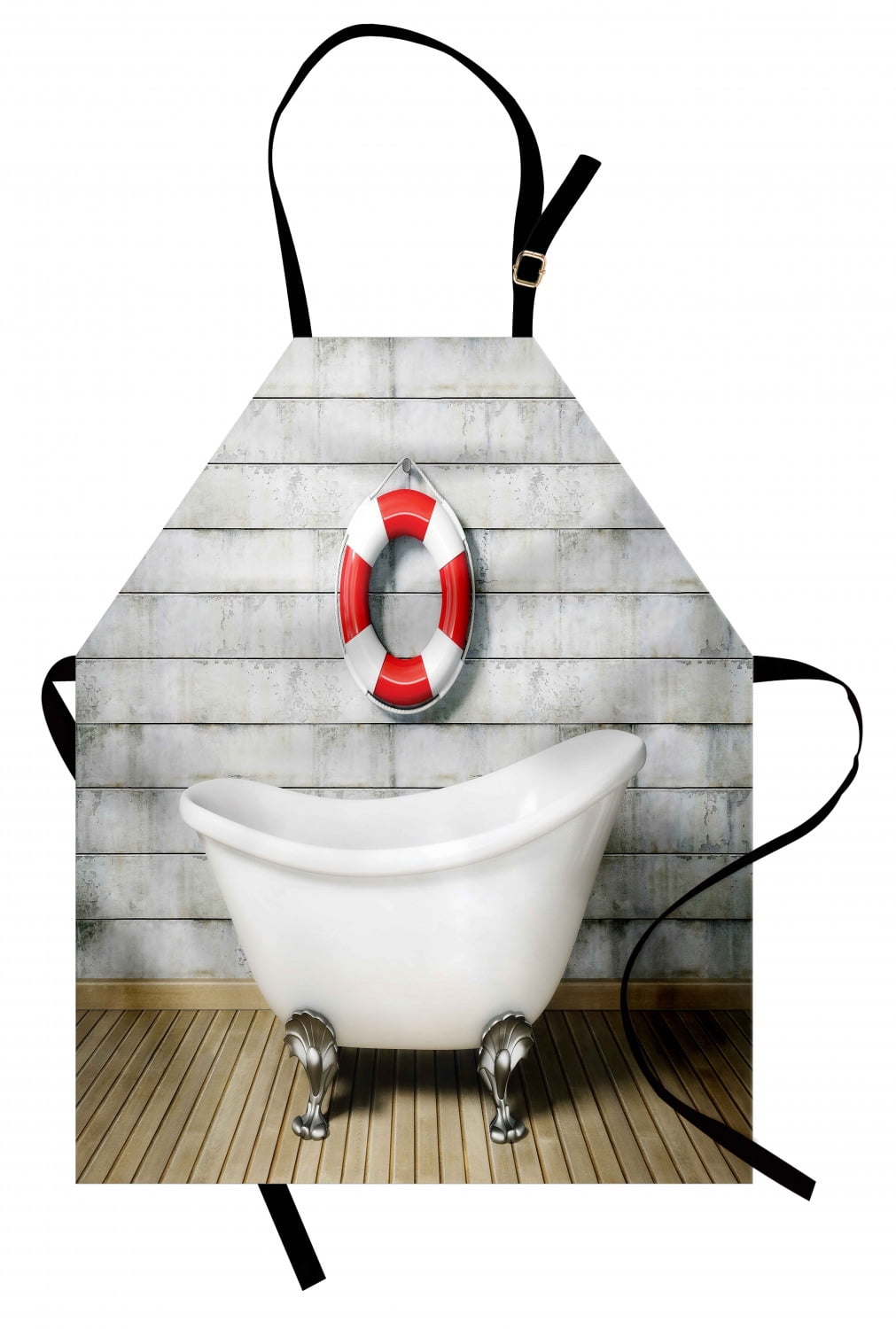 Vintage Apron Bathtub in a Room Grunge Wall Classical Floral Foot Resting Sailor Nautical