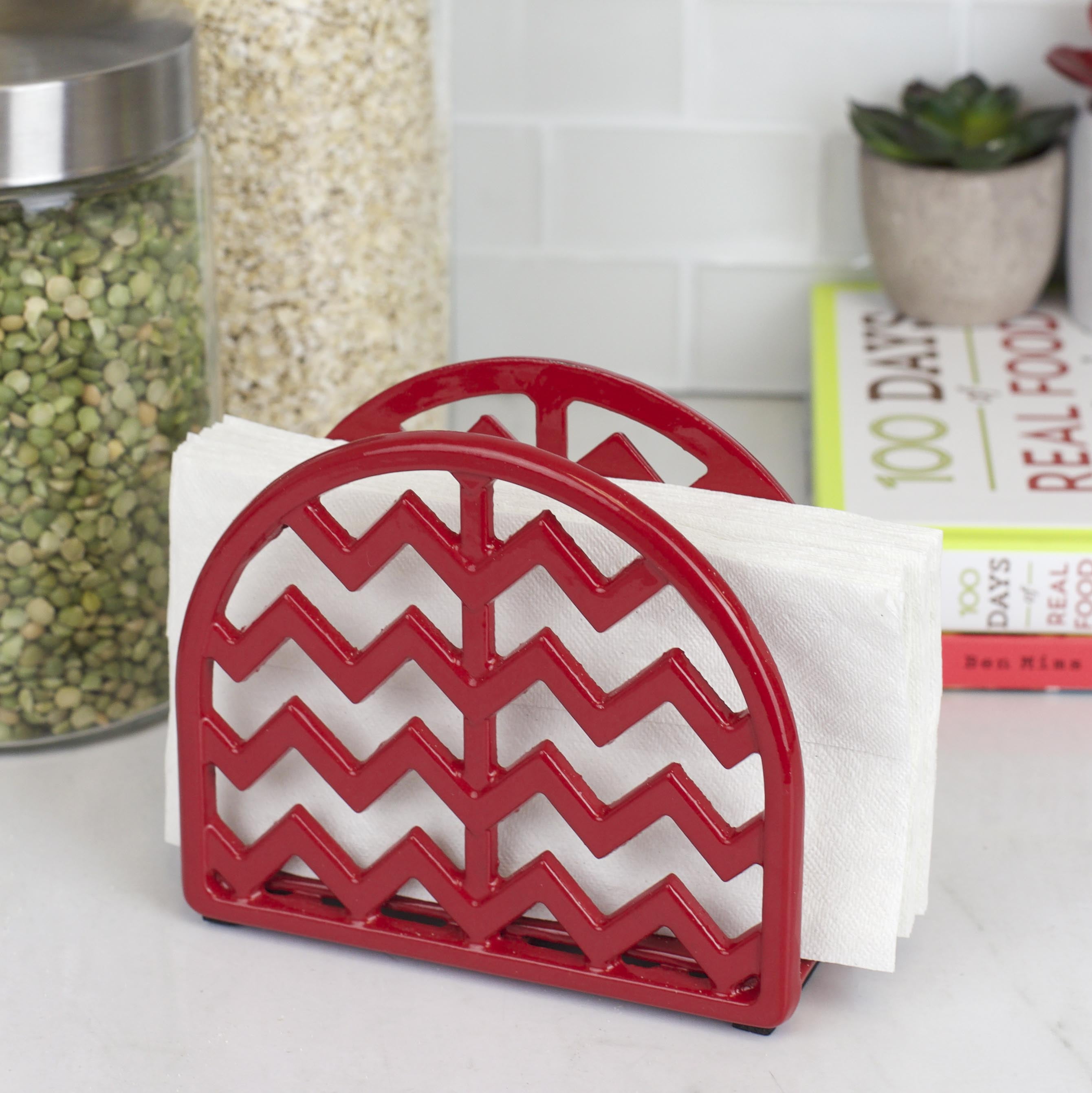 Home Basics Chevron Cast Iron Napkin Holder, Red