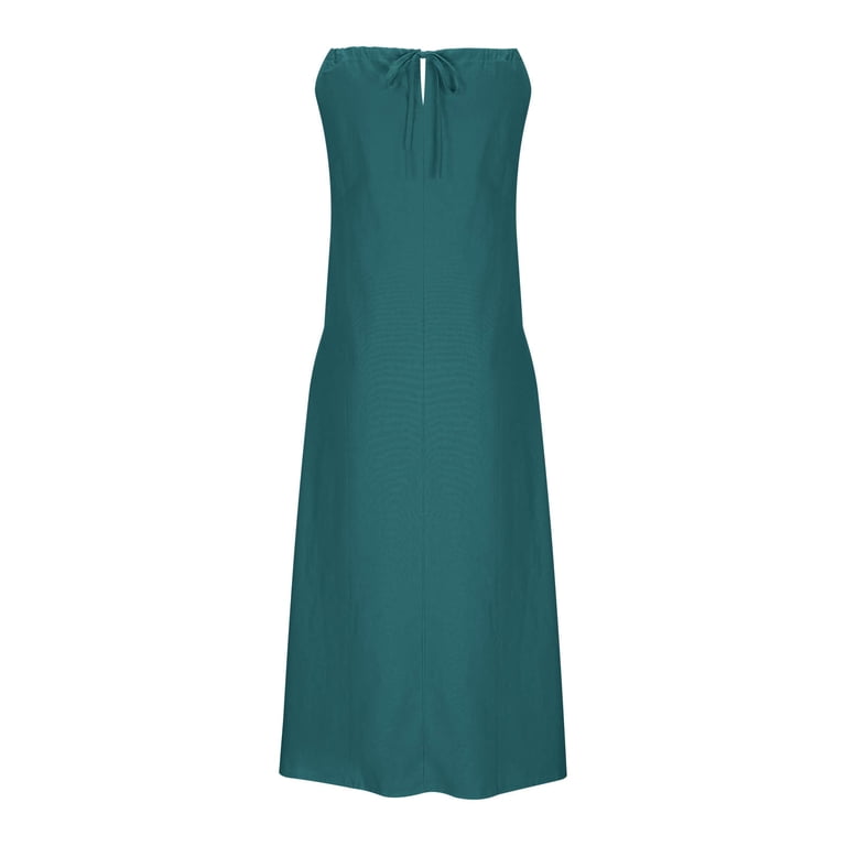 Womens Linen Halter Neck Sleeveless Tie Back Maxi Dress Casual Solid Color  Loose Flowy Dresses With Pockets - Walmart.com