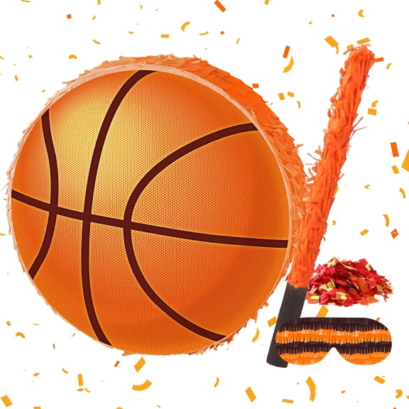 Dserhfy Basketball Pinata with Blindfold Bat And Confetti Basketball Theme Party Supplies for Kids Adults Sports Birthday Party Favors