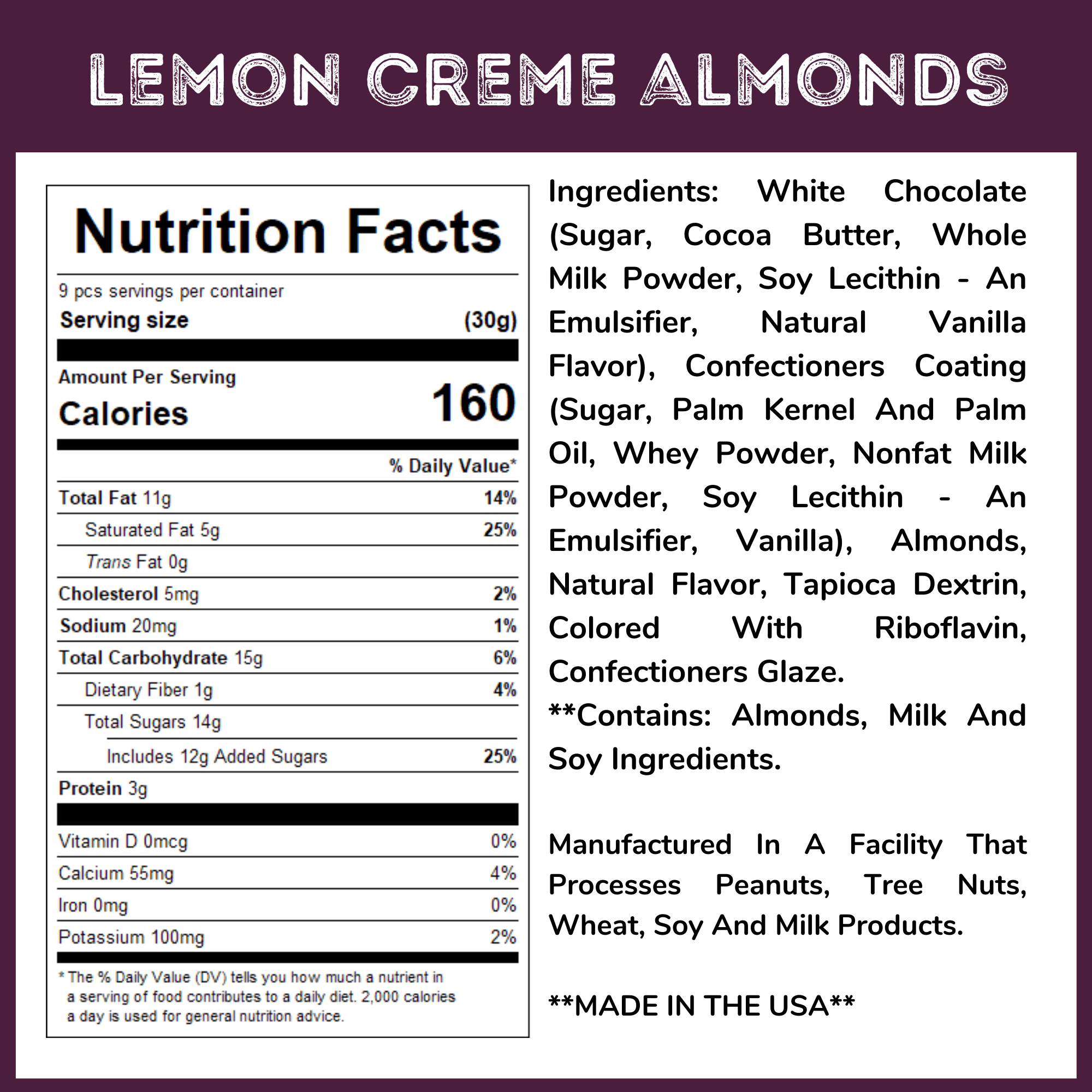 WinCrest Lemon Creme Chocolate Almonds - 1.5 Lb Tub
