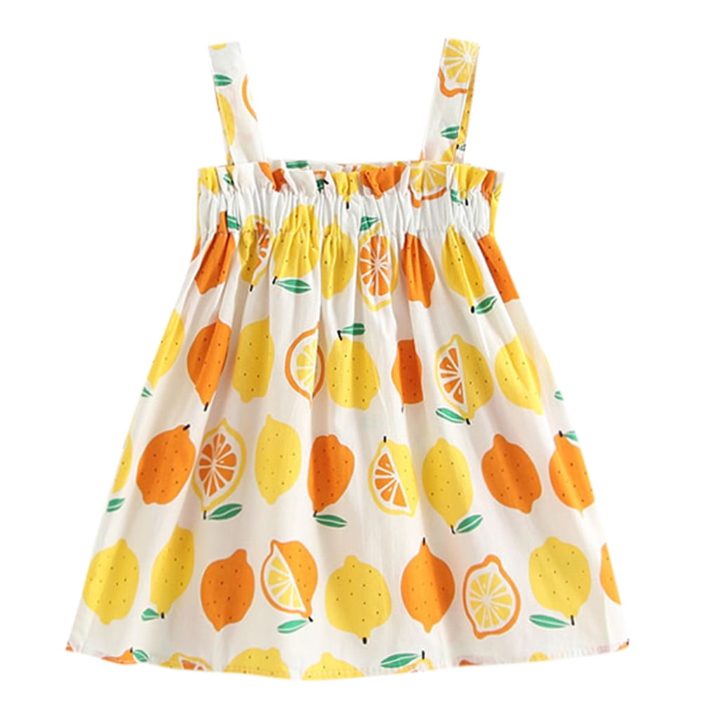 Baby Girl Clothes Lemon Printed Infant Outfit Sleeveless Princess Gallus Dress 