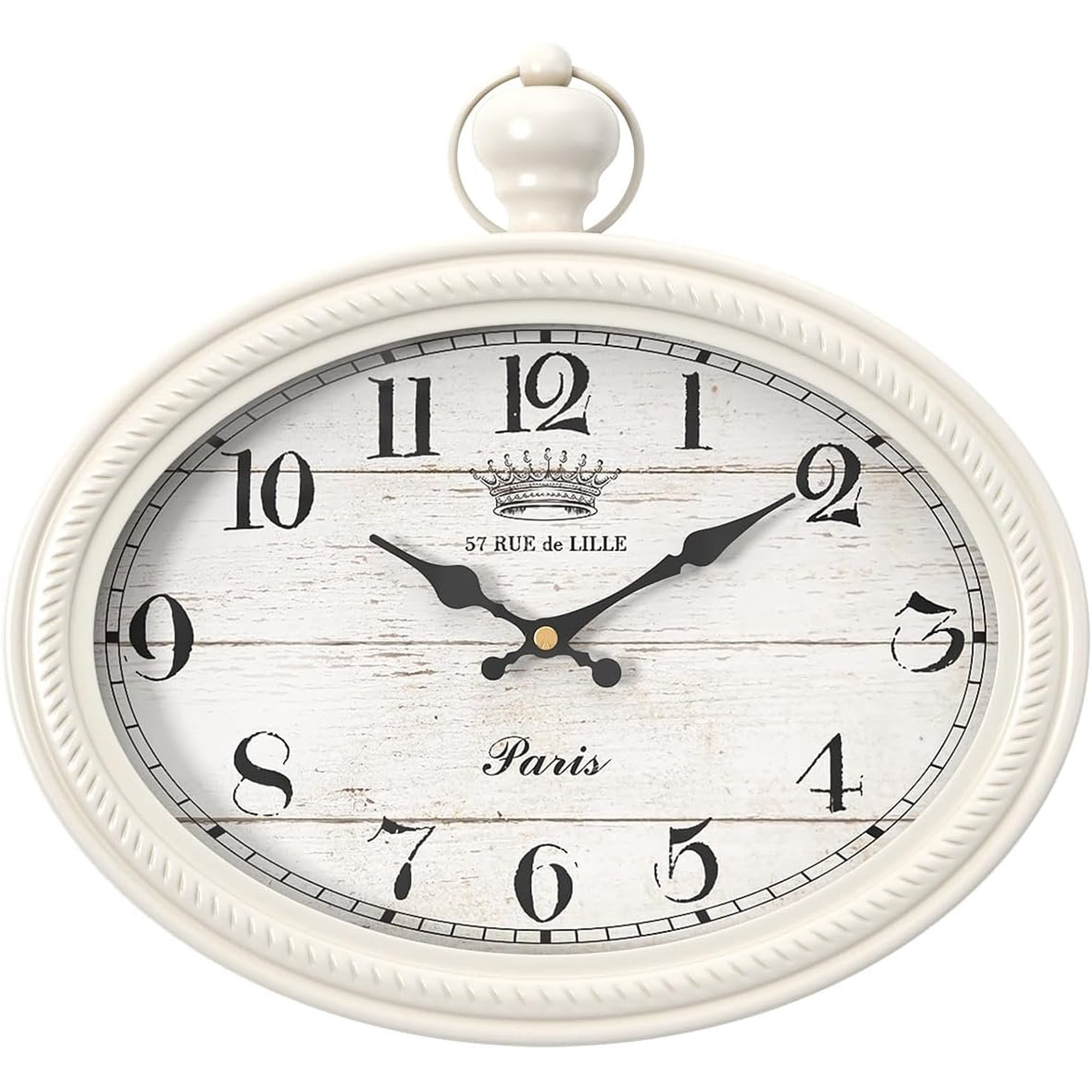 Retro Oval Wall Clock. White Antique Style