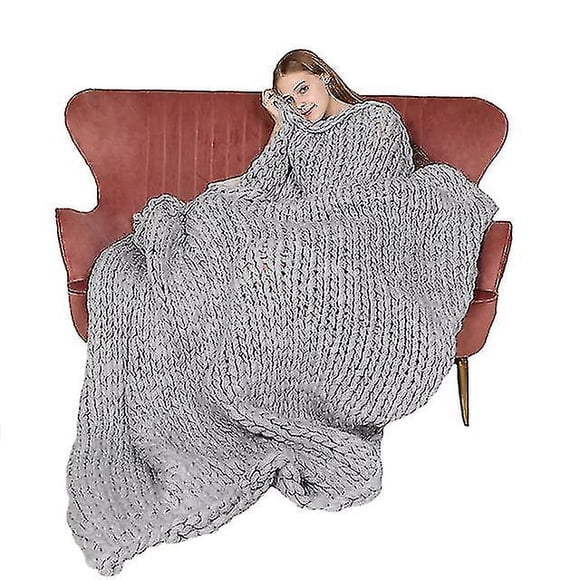 80 * 100cm Blanket Plaid Blanket Hand Knitted Wool Blanket Gray ==