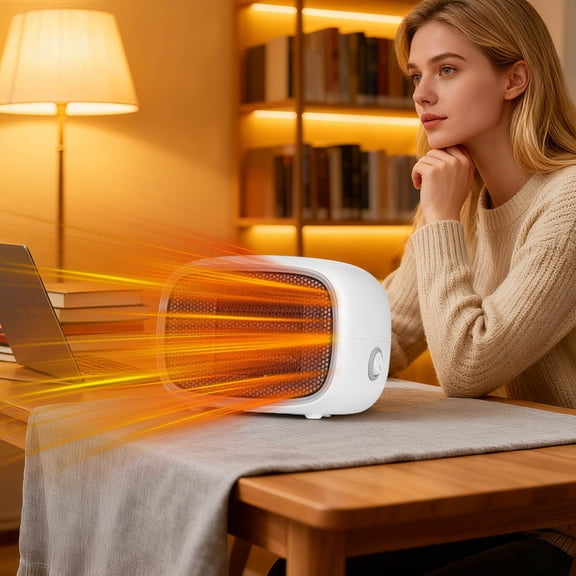 Mini Ceramic Space Heater with 3-Second Fast Heating, Overheat and Tip-Over Auto Shut-Off Protection, Compact Quiet Personal Heater for Desktop, Home, Dorm Energy Efficient Small Room Warmer