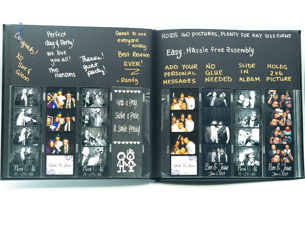Photo Booth Frames Photo Booth Album, 2x6 InPhoto Strip Inserts, 40 Black  Pages, Black Cover