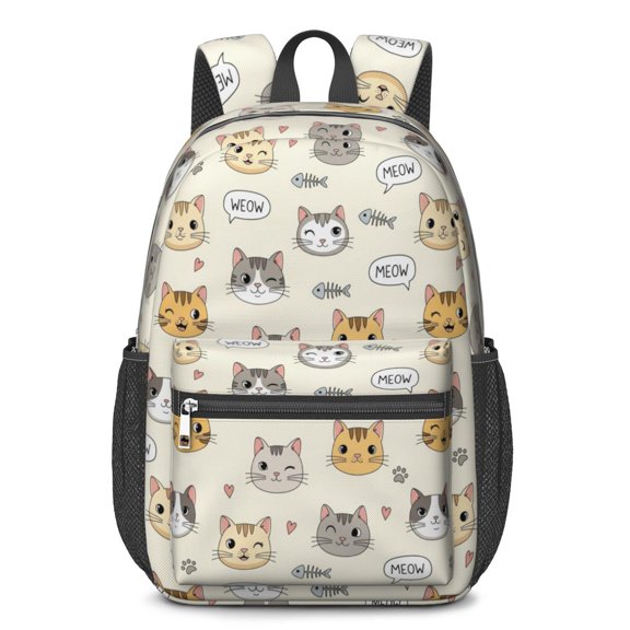 Cat Head and Dog Paw Print 17" Waterproof Oxford School Backpacks for Teens, S-Shape Padded Straps, for School, Travel, Hiking, Camping