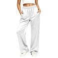 thumbnail image 2 of CHGBMOK Plus Size Satin Casual Pants for Women High Waisted Straight Leg Lounge Pants Drawstring Loose Trouser with Pockets, 2 of 9