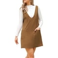 thumbnail image 4 of INSPIRE CHIC Women's Dress Fall Winter Suspender Corduroy Deep V Neck Sleeveless Casual Mini Pinafore Dress XS Brown, 4 of 6