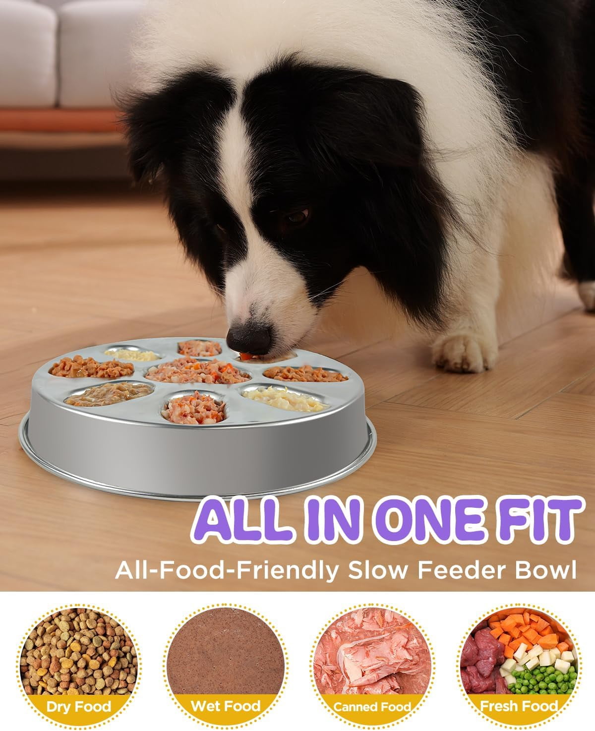 Slow Feeder Dog Bowls with Non-Slip Mat, Stainless Steel Metal Slow Feeder for Small & Medium Dogs, 2 Cups Pet Bowl for Slows Down Eating, Dishwasher Safe, Anti-Gulping Dog Bowl -2 Pack