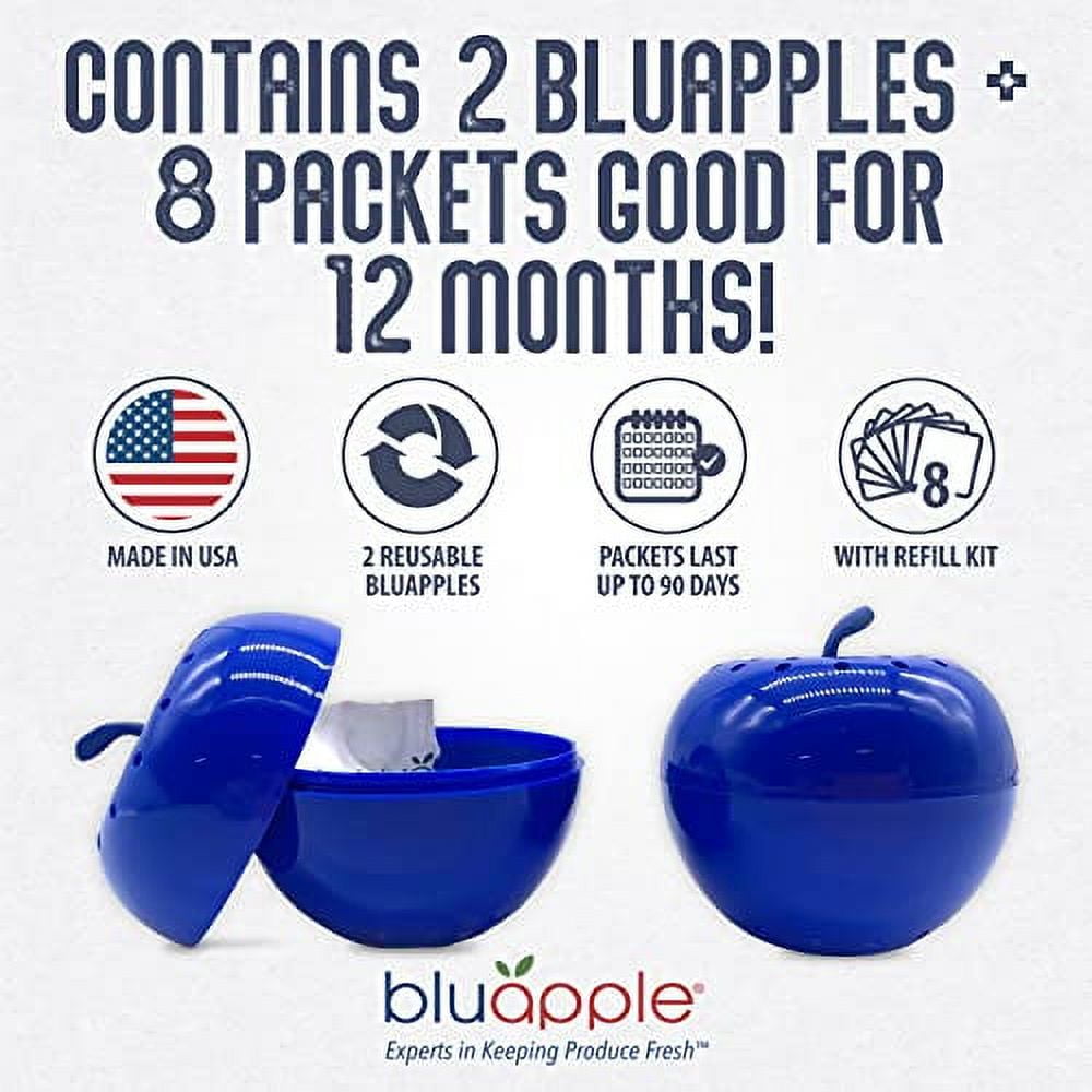 Bluapple Ethylene Gas Absorber Produce Saver Combo Pack Keeps Fruits & Veggies Fresh, 8 Packets and 2 Bluapples