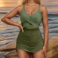 thumbnail image 4 of Efsteb Women Swim Dress Swimsuits Mesh Bathing Suit Ruched Slim Sling Bathing Suit Beach Swimwear (Army Green,XL), 4 of 7