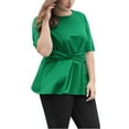thumbnail image 5 of MODA NOVA Juniors' Plus Size Short Sleeves Knot Front Peplum Top Green 3X, 5 of 6