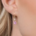 thumbnail image 3 of Gem Stone King 14K Yellow Gold Pink Sapphire French Wire Dangle Earrings for Women (1.20 Cttw, Gemstone September Birthstone, Oval 6X4MM and Round 2.5MM), 3 of 6