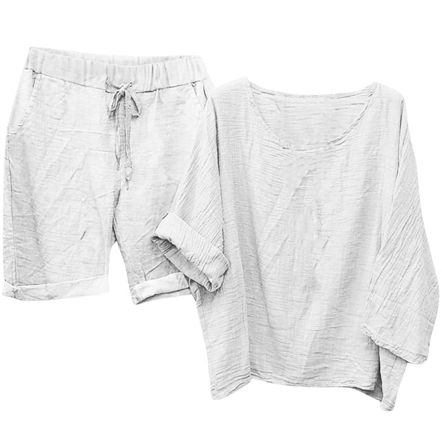Birdeem Blouses pour Femmes Mode Col Rond Décontracté Manches 3/4 Hauts Shorts Pantalons Ensembles