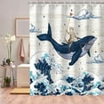 thumbnail image 2 of Funny Shower Curtain, Cat Shower Curtains Set with 12 Hooks, Sea Shower Curtain, Cat Riding Whale Bathroom Decor, 72"x72", 2 of 5