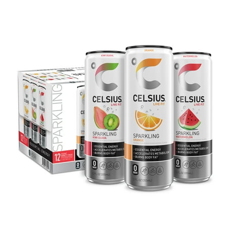 CELSIUS Sparkling Three Flavor, Zero Sugar Energy Drink (pack of 12)