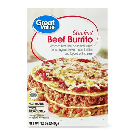 Great Value Stacked Beef Burrito, 12 oz Packaged Meal (Frozen)
