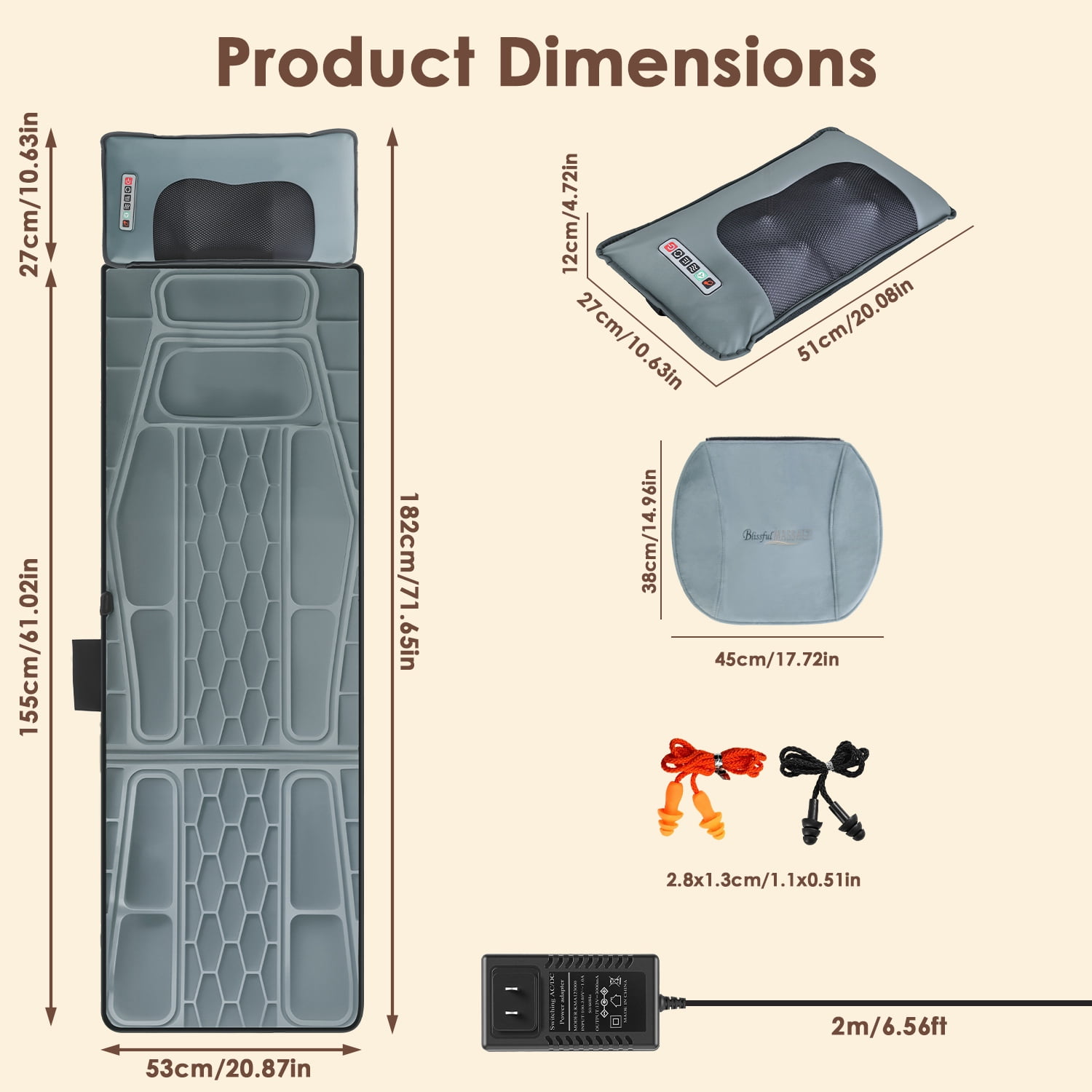 Imountek Flannel Full Body Massage Mat with Heat Timer, Multifunctional Electric Massage Chair Pad with Shiatsu Neck Massager Carry Bag Earplugs Anti-Slip Bottom for Home