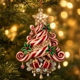 thumbnail image 3 of 3.15 in 2D Candy Cane Christmas Ornament, Vintage Red and White Hanging Pendant with Santa, Gnome, Reindeer and Sleigh Artwork for Tree and Seasonal Display, 3 of 7