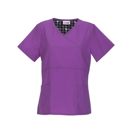 Women's Fashion Essentials Mock Wrap Scrub Top With Contrast Binding