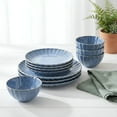 thumbnail image 5 of Sango Frill Reactive Stoneware Dinnerware Set, 12-Piece, Blue, 5 of 12