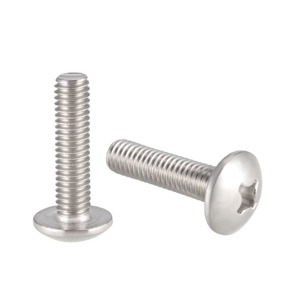 Unique Bargains Machine Screws, M6x25mm Phillips Truss Head Screw, 304 Stainless Steel, Fasteners Bolts 10 Pcs