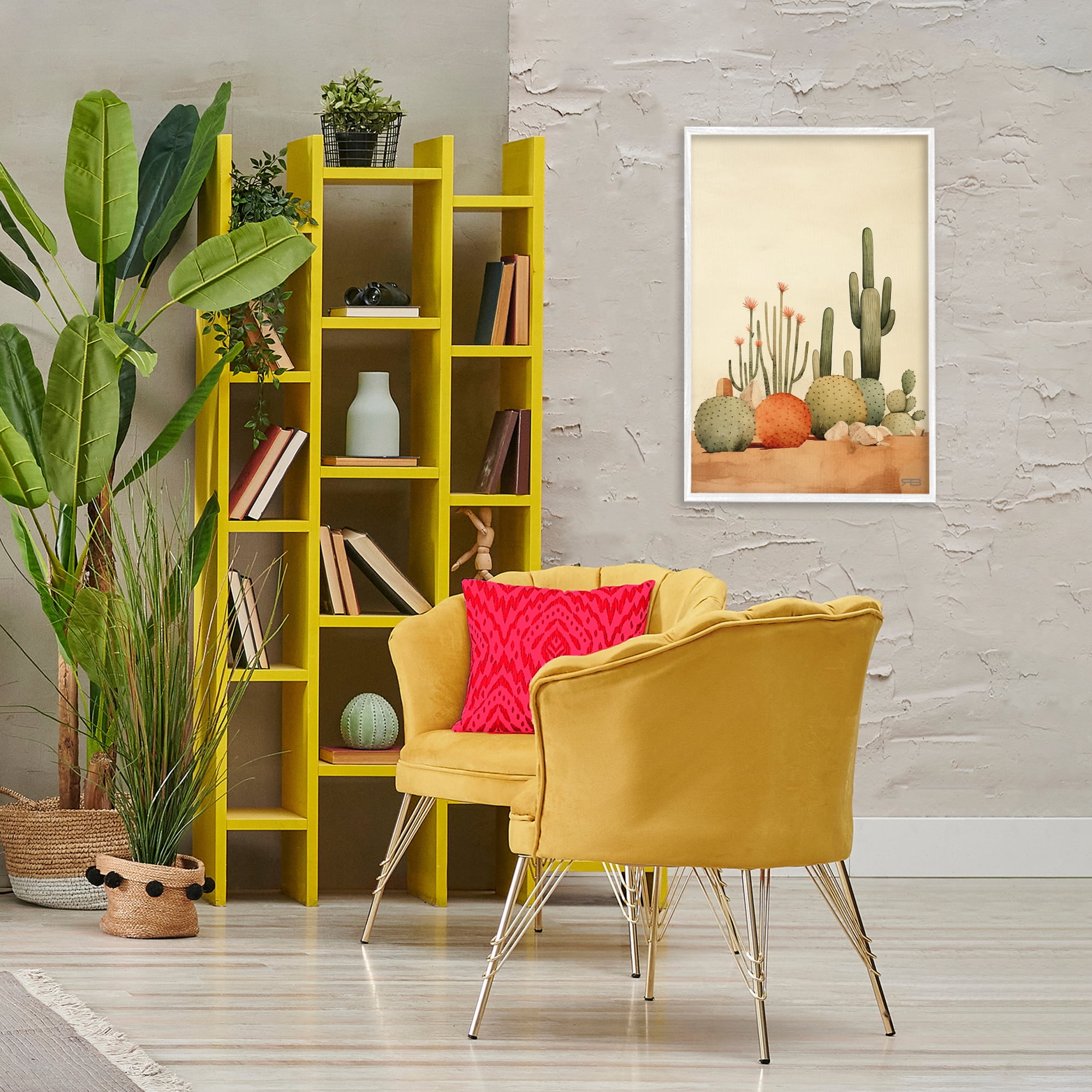 Stupell Industries Desert Cactus Scenery Landscape Painting White Framed Art Print Wall Art, 20 x 30