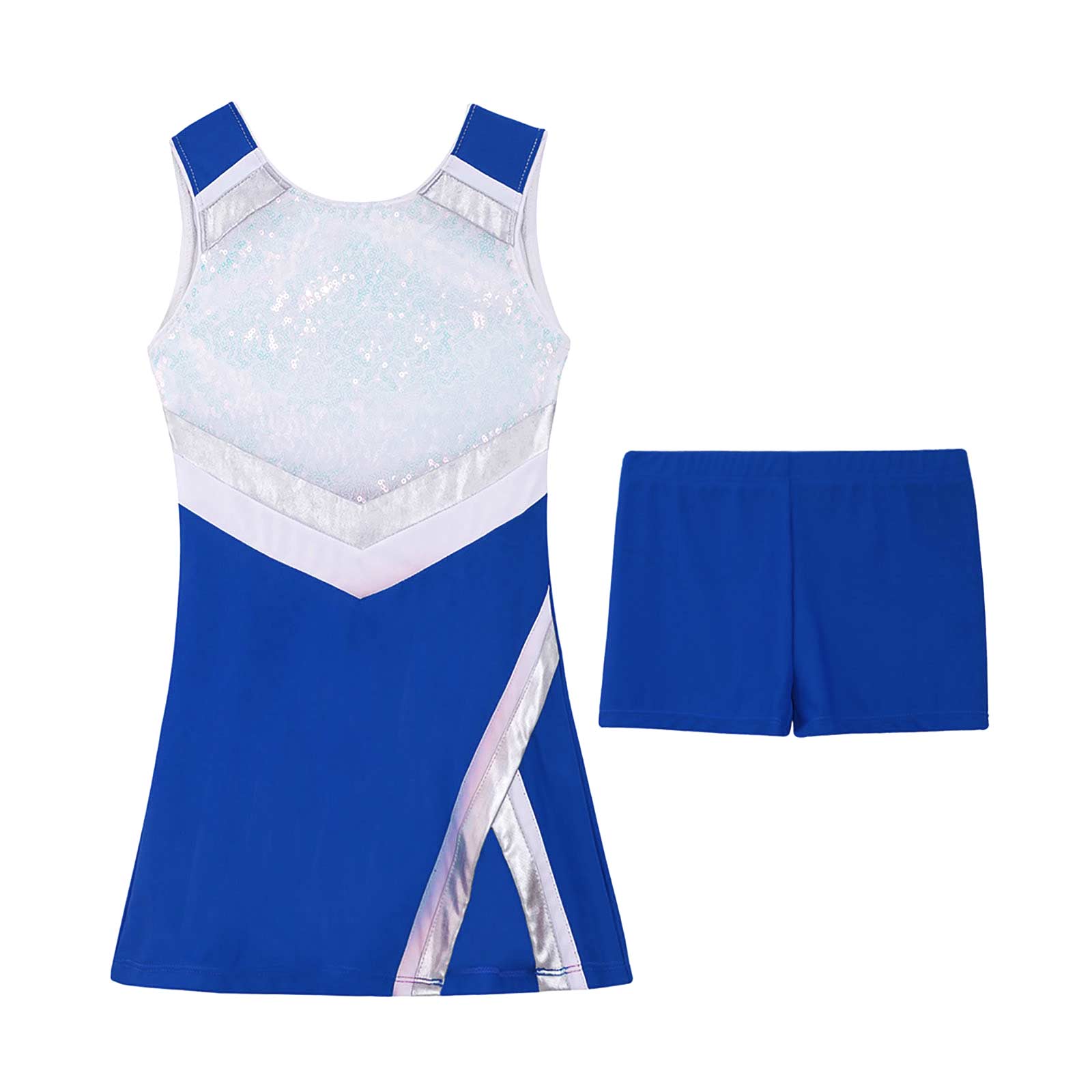 Yanarno Kids Girls Shiny Sequins Tennis Golf Sport Dress Outfits Athletic 2 Pcs A-Line Dress with Royal Blue 4