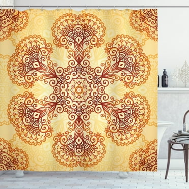 Ambesonne Ethnic Shower Curtain, Oriental Vintage Ornaments, 69"Wx84"L, Dark Orange Apricot
